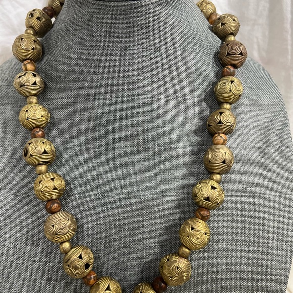 Statement Necklace Chunky Tribal Africa Cameroon Hand-carved Swirl Brass… - Picture 3 of 7